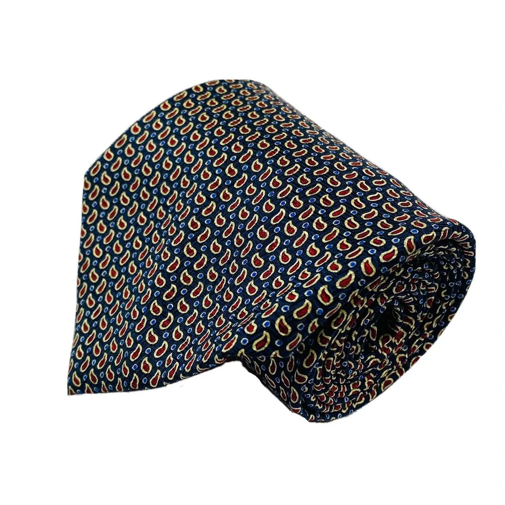 Polo Ralph Lauren Blue Red Paisley Pure Silk Mens Tie 3.75 Inch Width Mint